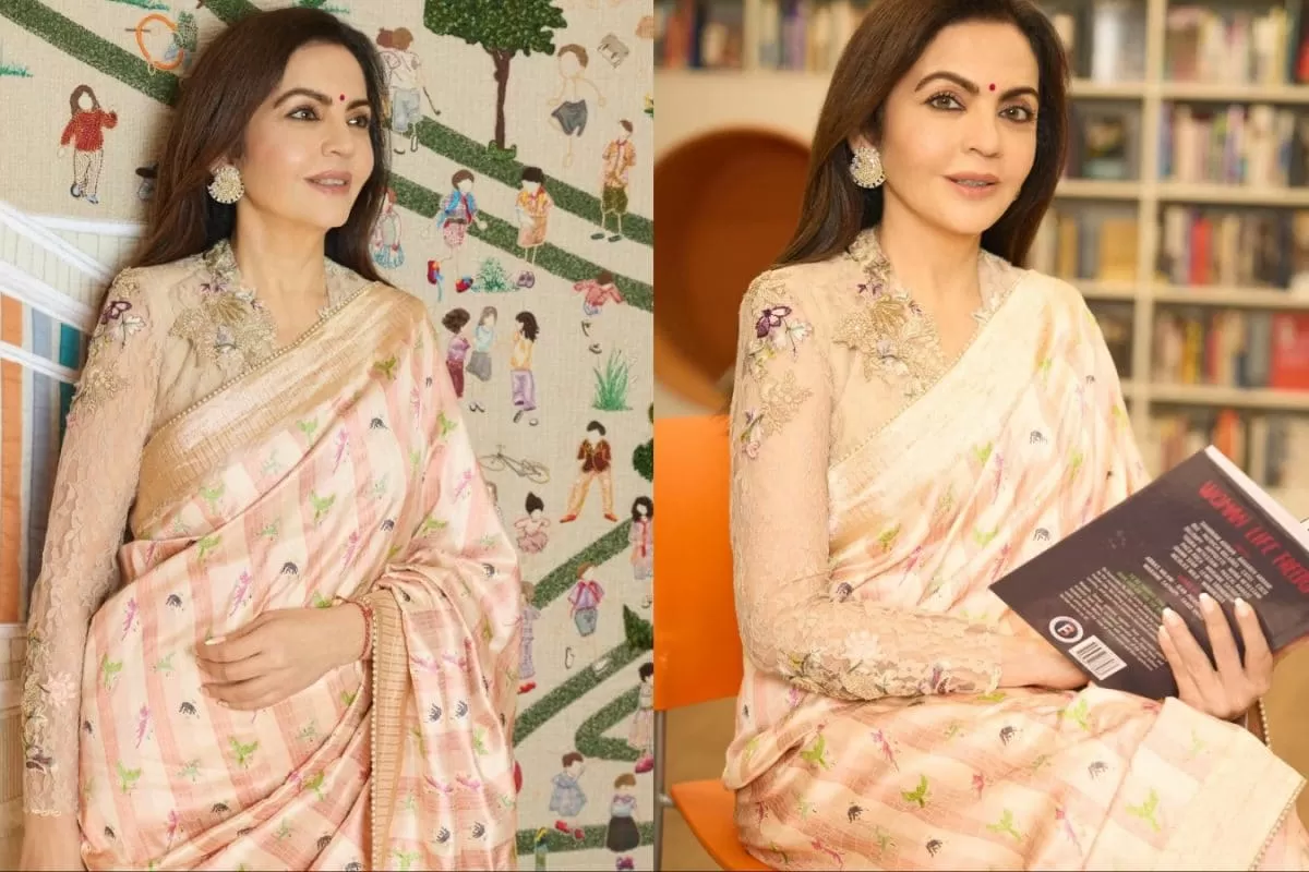 Nita Ambani Wows In A Blush-Hued Banarasi Saree And Embroidered Anamika Khanna Blouse