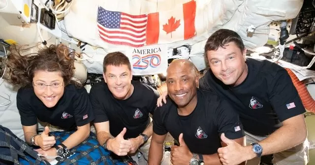 Artemis II Crew Completes First 'Ship to Ship' Call from Moon to International Space Station